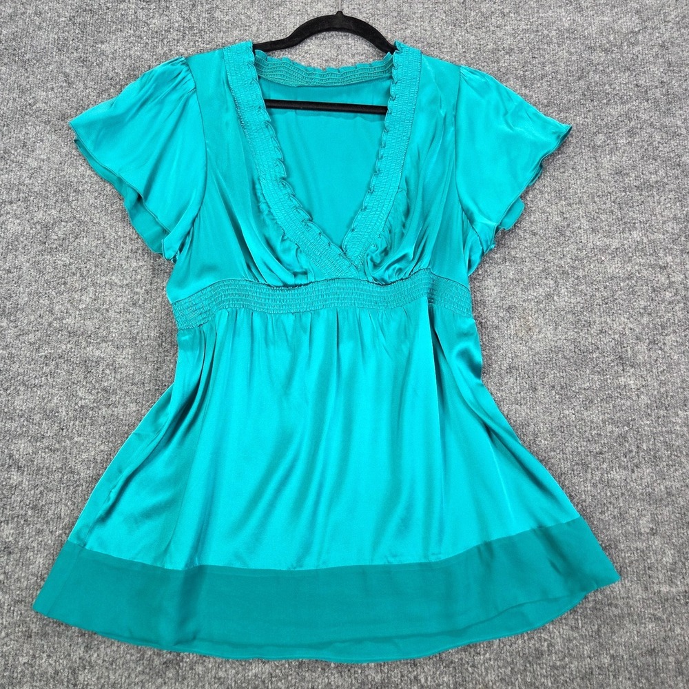 BCBG Top Women Medium Silk Green Babydoll 90s Y2K Fairy Grunge Vintage